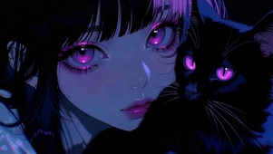 霓虹紫瞳与黑猫