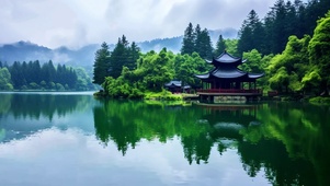 湖边古亭美景