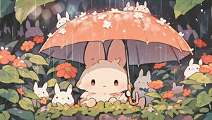 雨中撑伞小兔兔