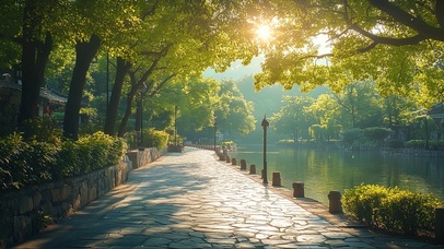 静谧绿色夏日城市公园