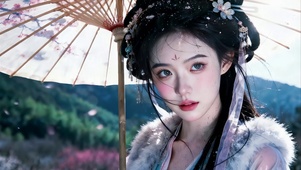 山涧古风撑伞美女