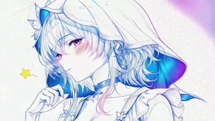 蓝调手绘线画少女守岸人