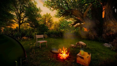 黄昏树下篝火露营