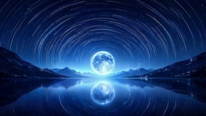 蓝调月夜星轨湖泊风景