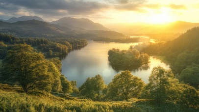 清新绿色落日湖区