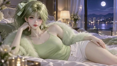 清新绿发居家美少女