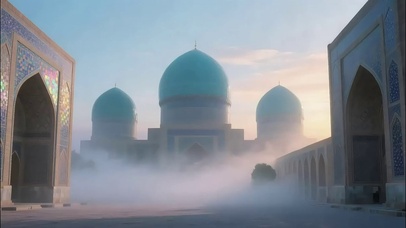 日出晨雾异域建筑