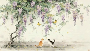 紫藤树下猫咪