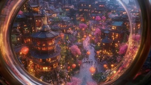 远眺繁华古城傍晚街道