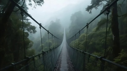 清新迷雾森林吊桥