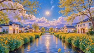 护眼夜晚乡村河流