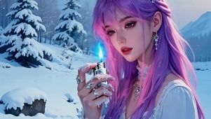 雪地打火取暖的紫发美女2