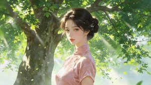 唯美绿荫下女孩