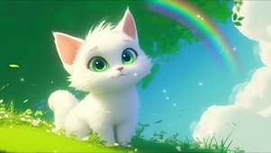 草地小猫和彩虹
