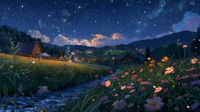 夜景树木房屋夜色