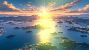 俯瞰日出湖泊群岛