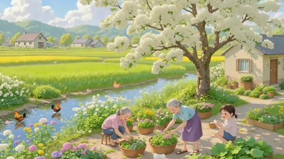 乡村槐花树
