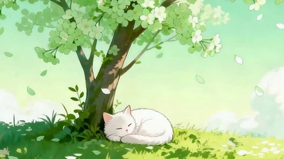 树下睡着猫咪带鱼屏