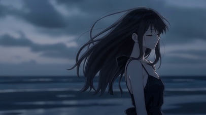 海边夜晚少女