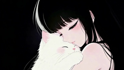 抱猫的黑发美少女