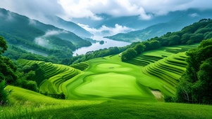 清新绿色山间云雾梯田