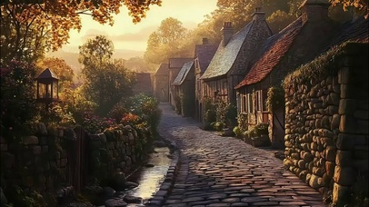 黄昏静谧古朴小镇街道