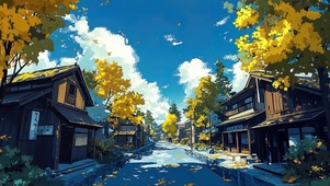 宁静夏日蓝天古风小镇