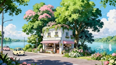 湖边树下小屋
