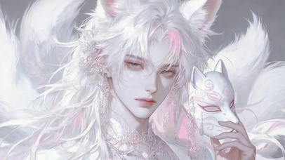 银发九尾白狐古风美男