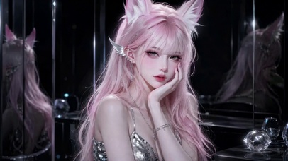 粉发狐耳二次元美少女