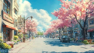 春日城市清新街道风景