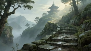 阳光清新山顶古建