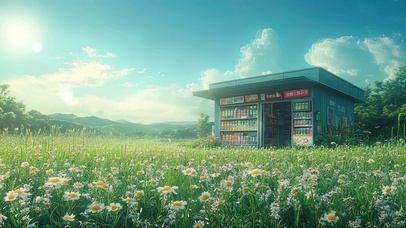 草地雏菊花海静谧书店