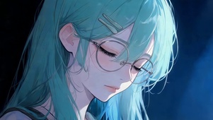 治愈蓝发眼镜女孩
