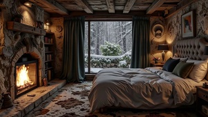 【雪景】卧室的壁炉