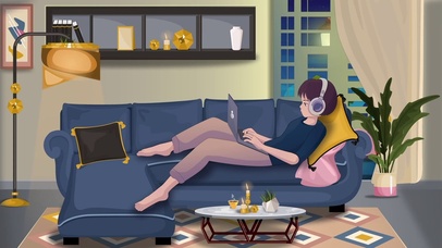 躺沙发玩电脑女孩