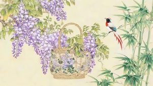工笔画花鸟紫藤萝