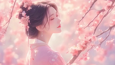 粉色樱花汉服美女