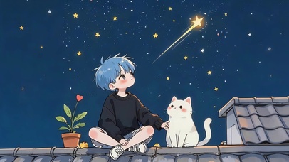 屋顶看流星
