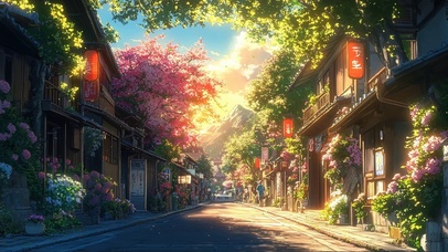 宁静春日黄昏古城街景