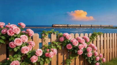 海边篱笆院玫瑰花