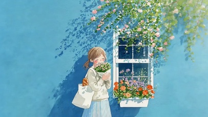 春天鲜花女孩