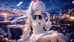 海边晚霞少女