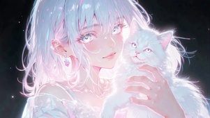 荧光白毛少女和猫
