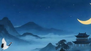 古风夜景樱花树木带鱼屏