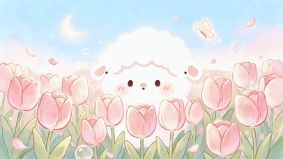 软萌小羊春日郁金香花海