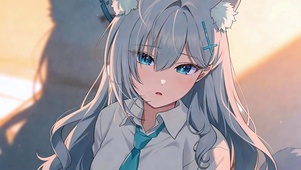 银灰狐耳与蓝瞳