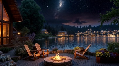 湖畔烟花流星夜