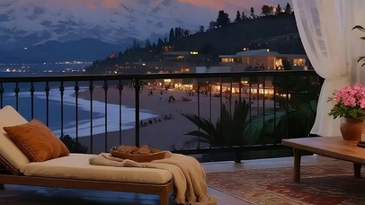 夜景外面海景树木双屏