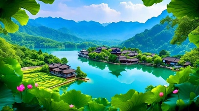 绿色护眼山水荷花小镇